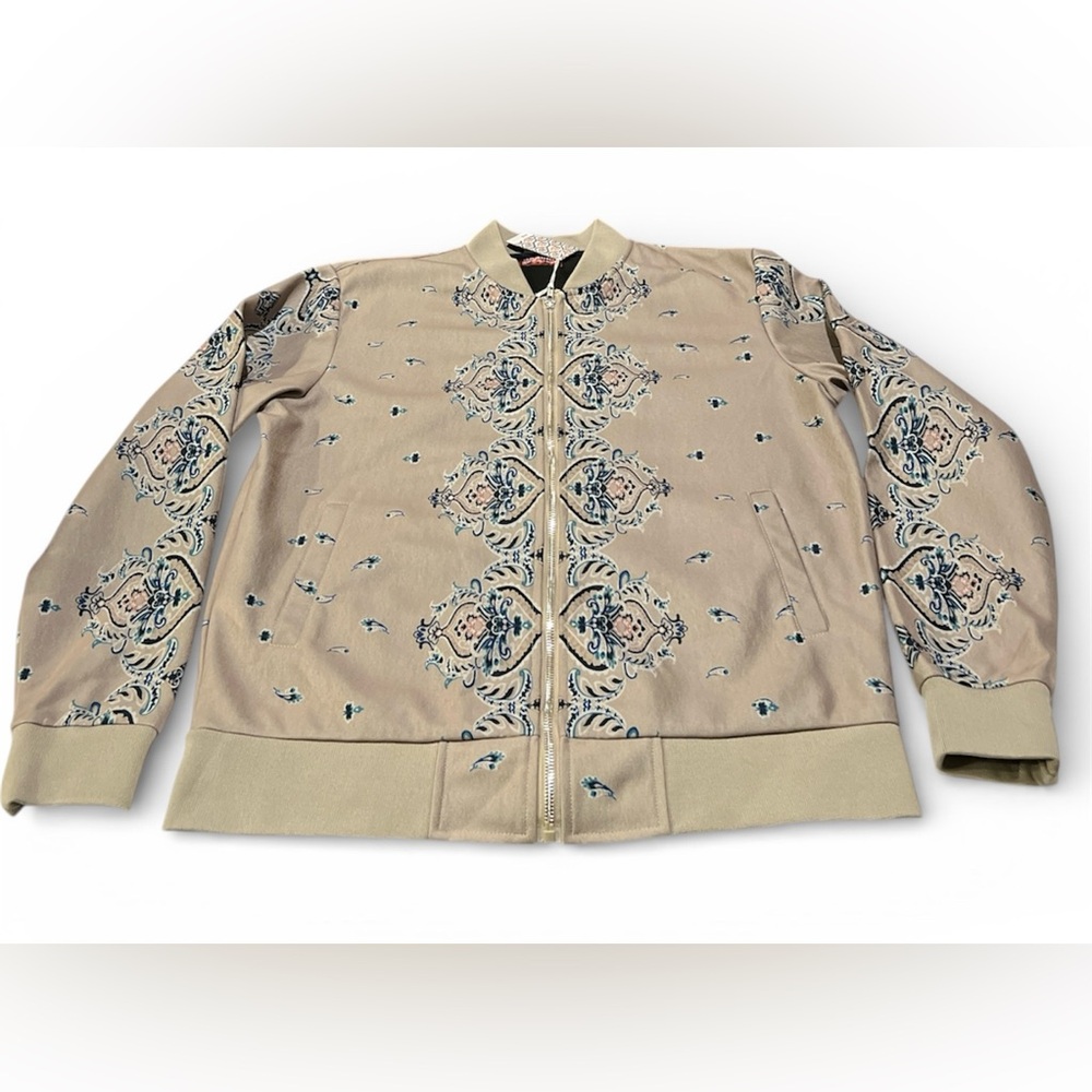 Men's Beige Patterned Bomber Jacket - Picture 3 of 11